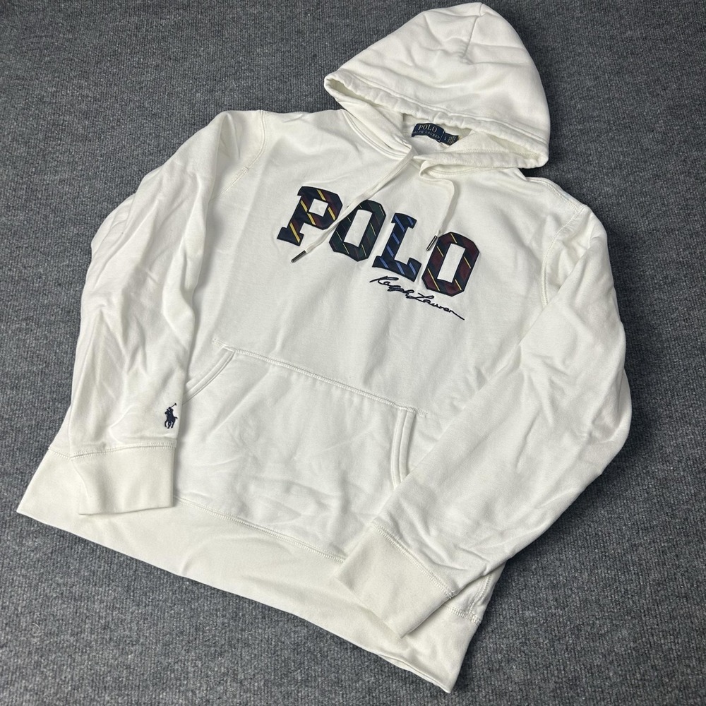 Polo Ralph Lauren Hoodie Mens Large White Polo Graphic Pullover Sweatshirt